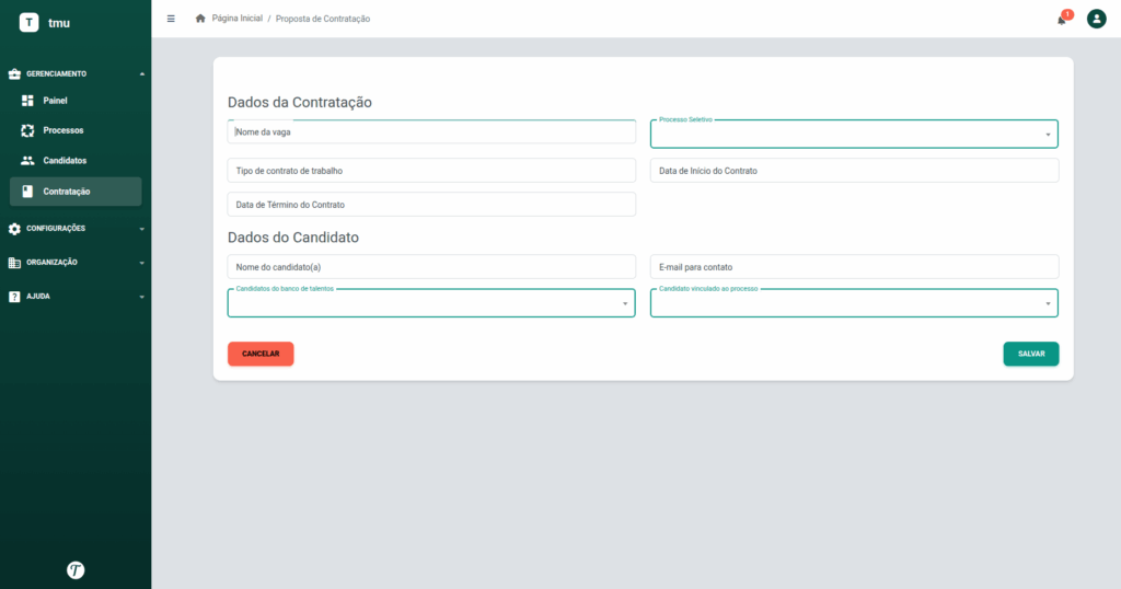 tela de Contratação
